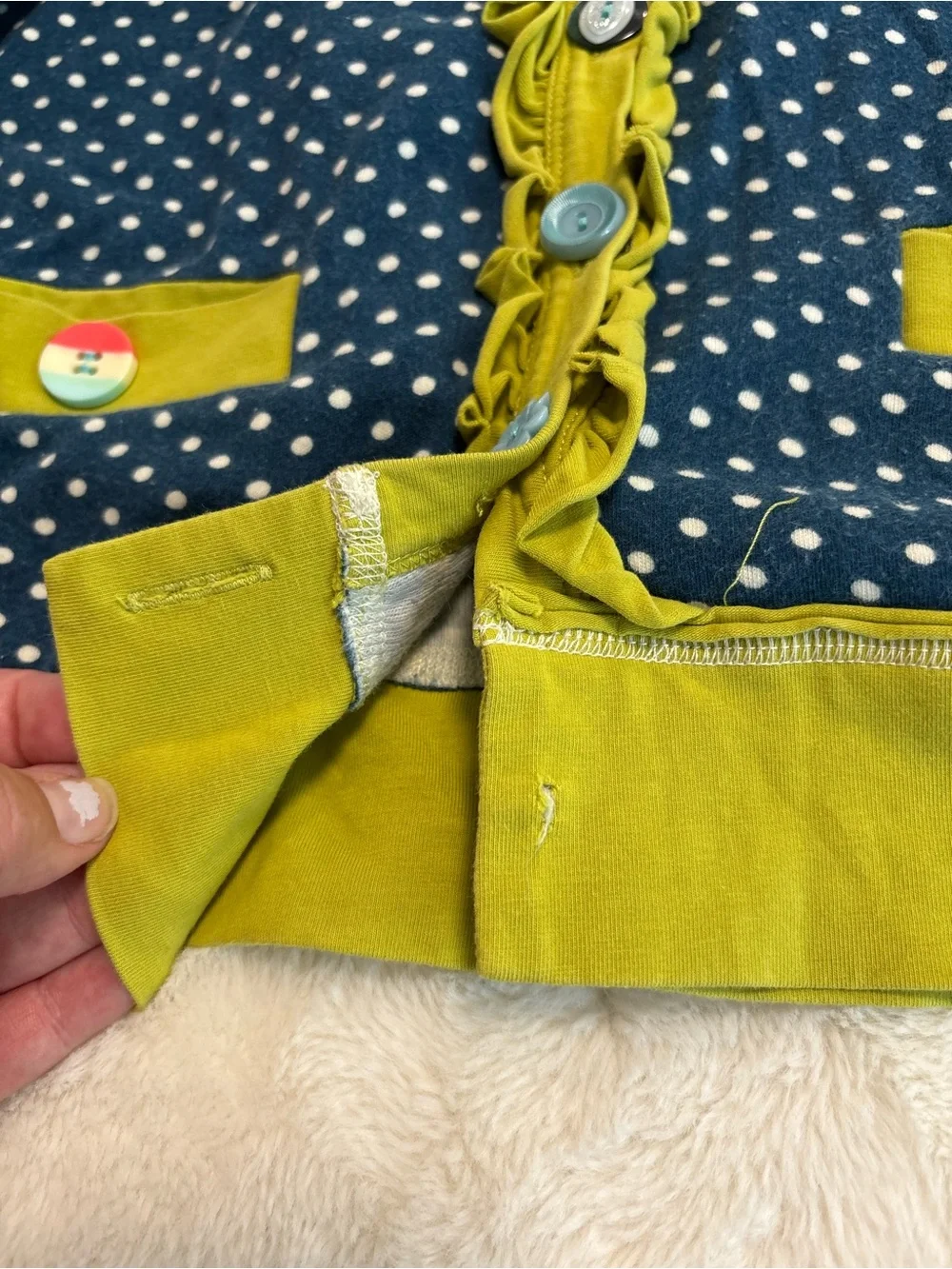 Matilda Jane size 10 Navy Polka Dot Cardigan with Green Trim